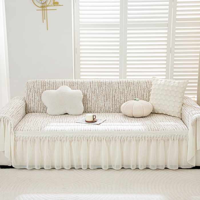 91家纺网 家纺一手货源 找家纺 沐沐家纺 2026春夏新款宛柔裙边沙发巾 宛柔裙边-驼色