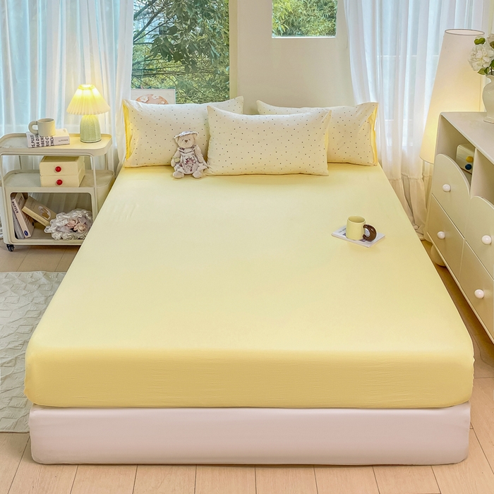 91家纺网 家纺一手货源 找家纺 雅阁尔家纺 2025新款直播小红书ins风针织提花双层纱四件套小碎花被套床笠三件套-平铺 彩色波波