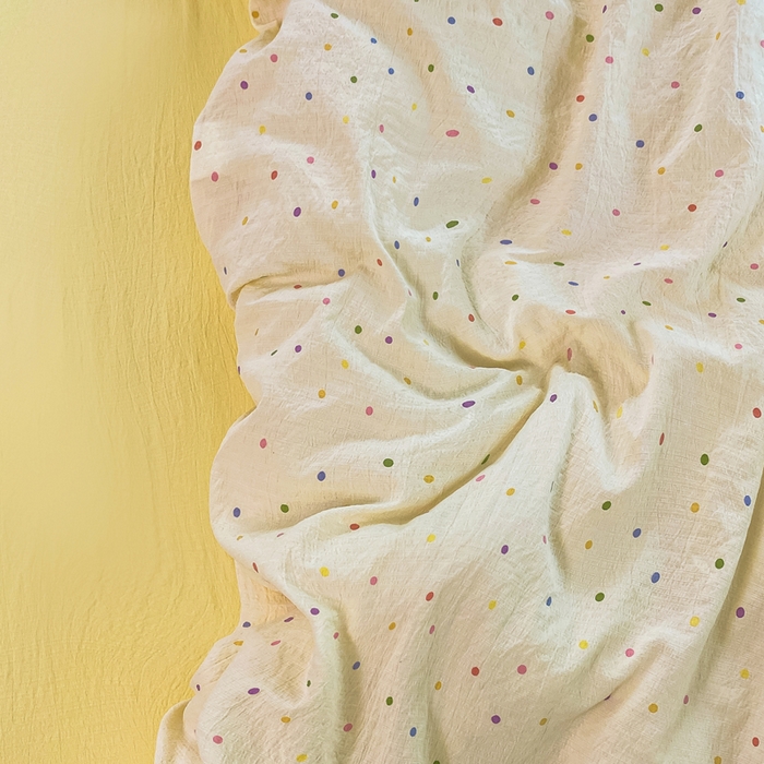 91家纺网 家纺一手货源 找家纺 雅阁尔家纺 2025新款直播小红书ins风针织提花双层纱四件套小碎花被套床笠三件套-平铺 彩色波波