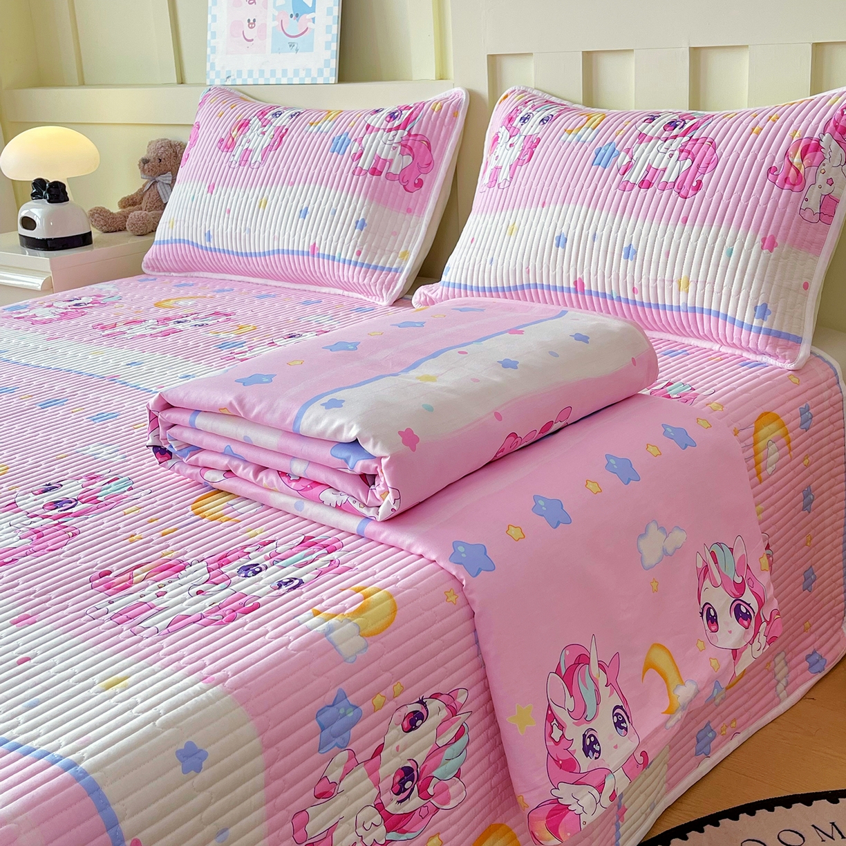 91家纺网 家纺一手货源 找家纺 金鑫汇家纺2025新款A类全棉印花床盖四件套 小马莉尔