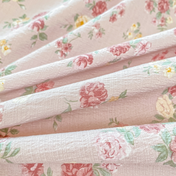 91家纺网 家纺一手货源 找家纺 雅阁尔家纺 2025新款直播小红书ins风针织提花双层纱四件套小碎花被套床笠三件套-平铺 玫瑰物语