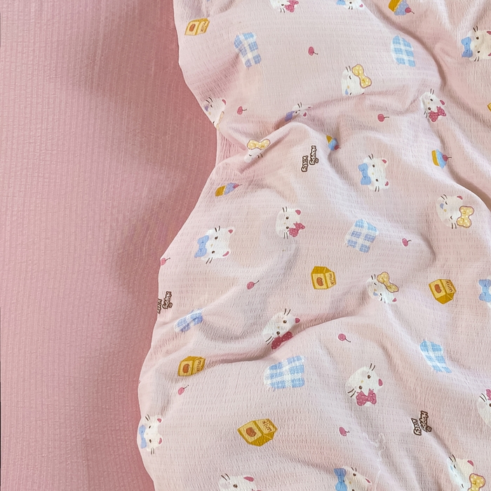 91家纺网 家纺一手货源 找家纺 雅阁尔家纺 2025新款直播小红书ins风针织提花双层纱四件套小碎花被套床笠三件套-平铺 咪咪宝贝