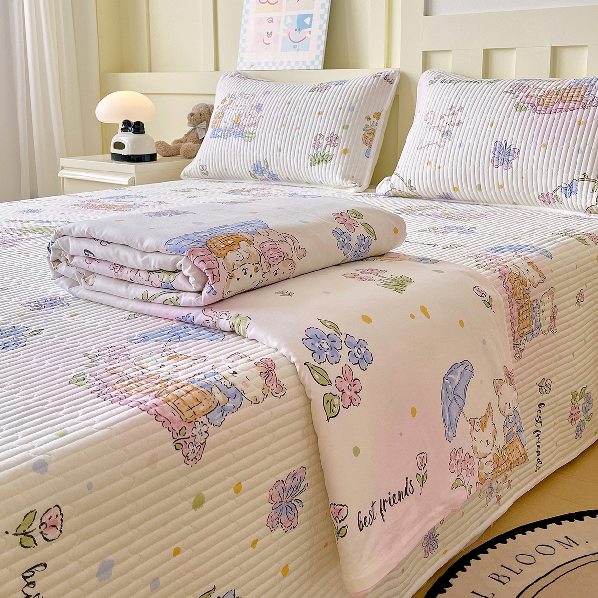 91家纺网 家纺一手货源 找家纺 金鑫汇家纺2025新款A类全棉印花床盖四件套 喵喵日记