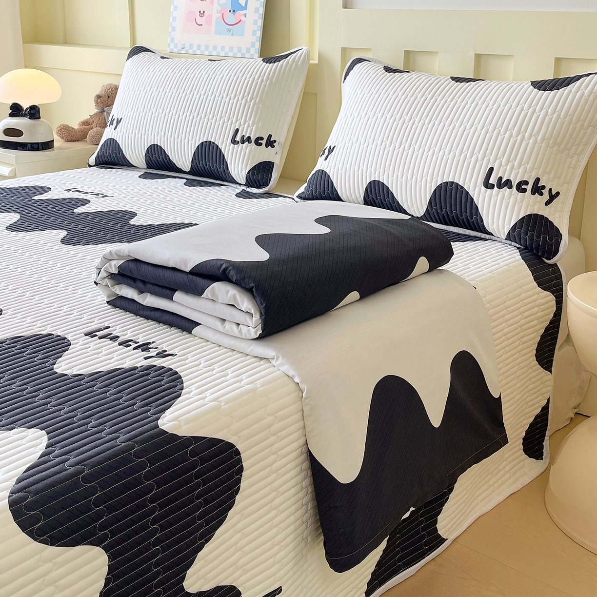 2025新款A类全棉印花床盖四件套 波浪世界