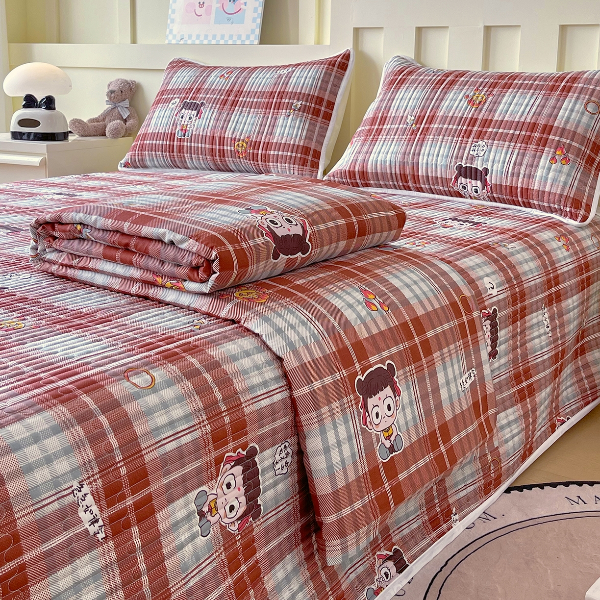 91家纺网 家纺一手货源 找家纺 金鑫汇家纺2025新款A类全棉印花床盖四件套 传奇哪吒·棕