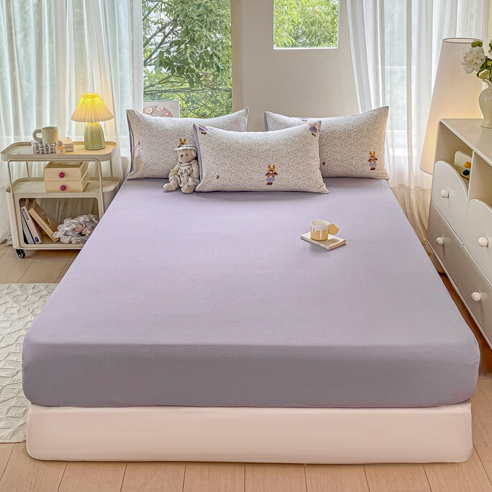 91家纺网 家纺一手货源 找家纺 雅阁尔家纺 2025新款直播小红书ins风针织提花双层纱四件套小碎花被套床笠三件套-平铺 小萝莉