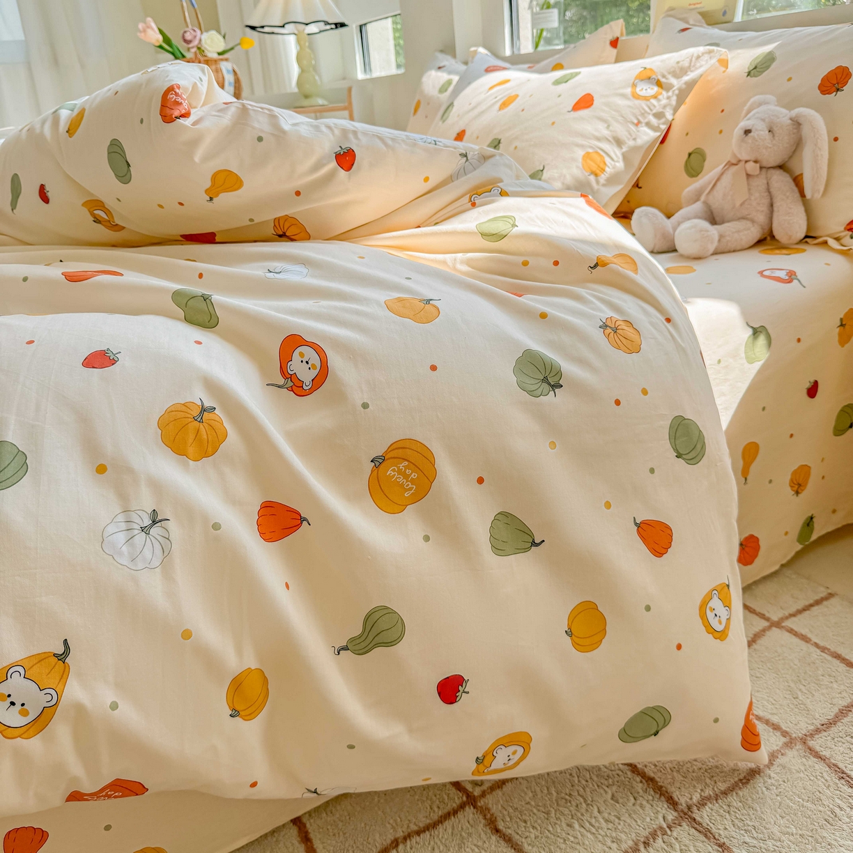 91家纺网 家纺一手货源 找家纺 名优家纺 2025新款全棉纯棉13070韩版小清新系列被套单件--单被套 南瓜节-黄