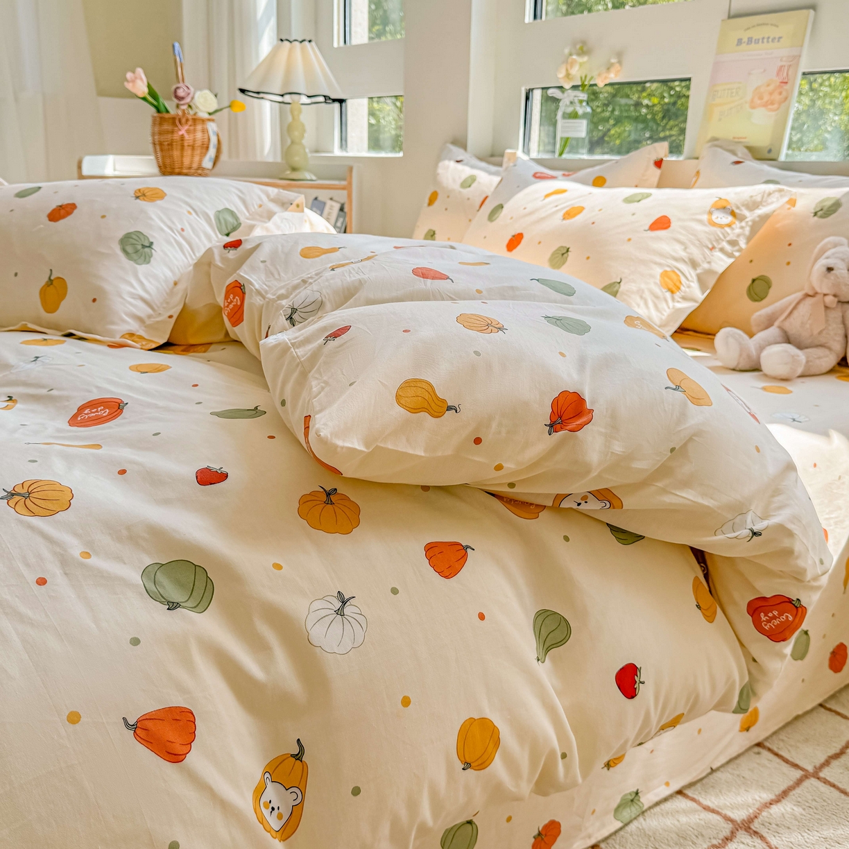 91家纺网 家纺一手货源 找家纺 名优家纺 2025新款全棉纯棉13070韩版小清新系列被套单件--单被套 南瓜节-黄