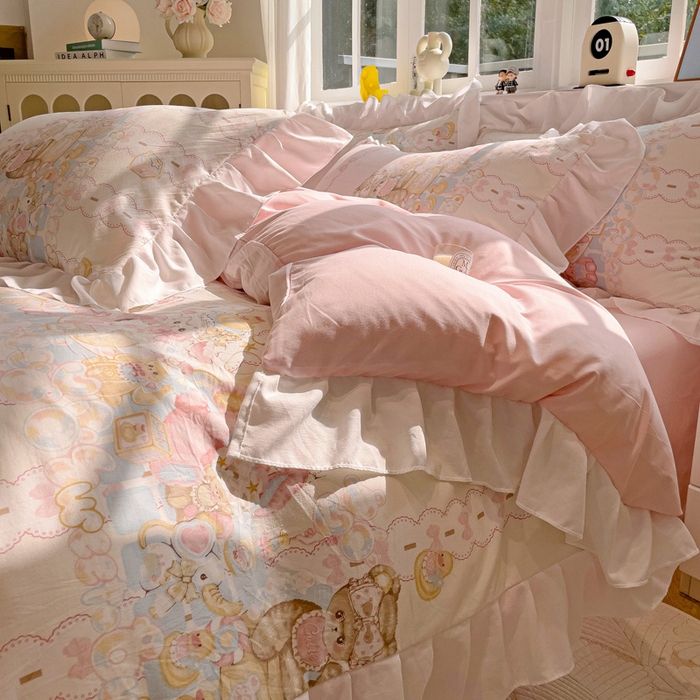 91家纺网 家纺一手货源 找家纺 （总）罗亿家纺 2025新款洛丽塔云朵棉花边四件套场景一（提供买家秀）