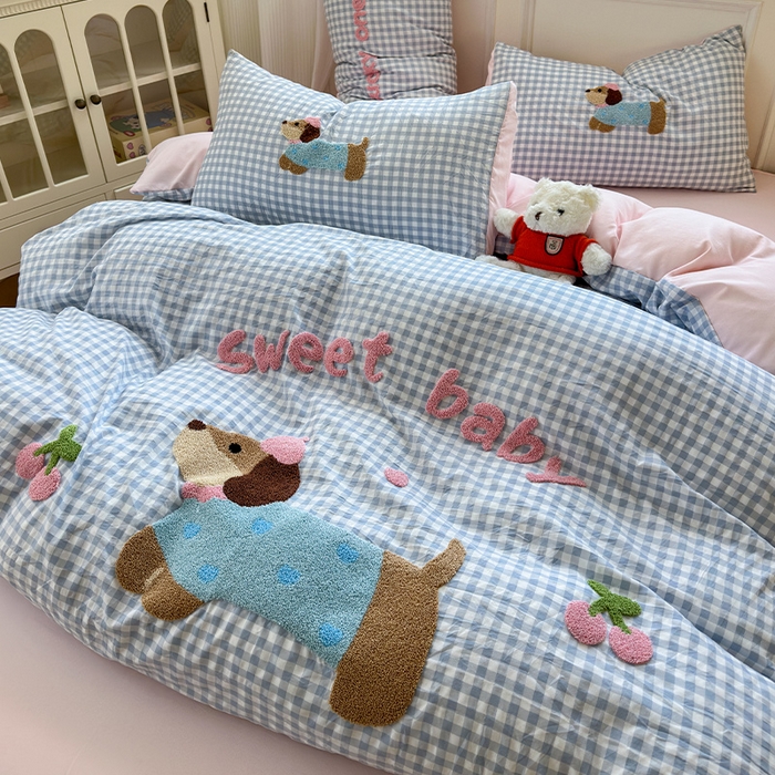 91家纺网 家纺一手货源 找家纺 （总）罗亿家纺 2025新款云朵糯糯棉（110g）腊肠狗毛巾绣四件套