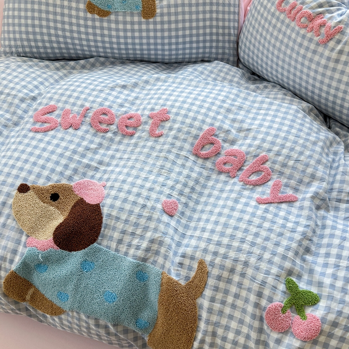 91家纺网 家纺一手货源 找家纺 （总）罗亿家纺 2025新款云朵糯糯棉（110g）腊肠狗毛巾绣四件套