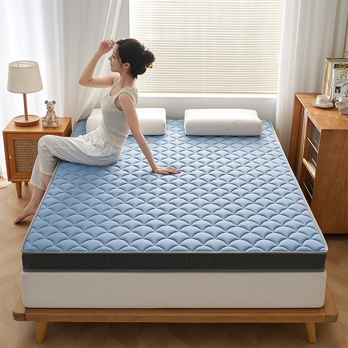 91家纺网 家纺一手货源 找家纺 锦丝钰床垫 2025春夏新款乳胶记忆棉床垫-大床 立体-月光蓝
