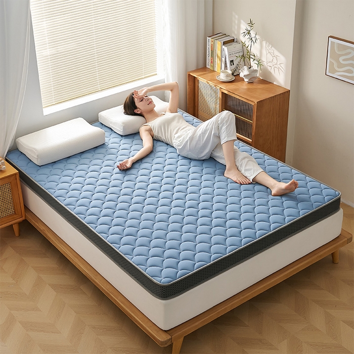 91家纺网 家纺一手货源 找家纺 锦丝钰床垫 2025春夏新款乳胶记忆棉床垫-大床 立体-月光蓝