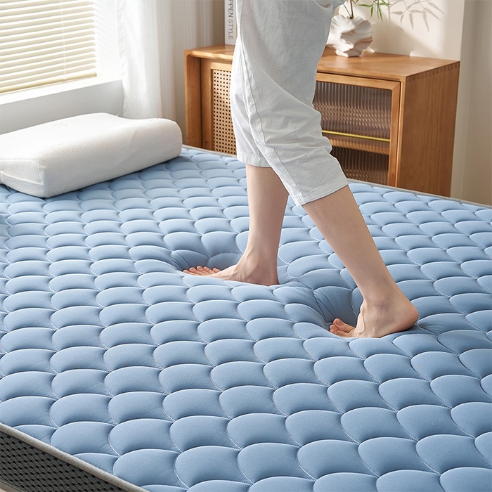 91家纺网 家纺一手货源 找家纺 锦丝钰床垫 2025春夏新款乳胶记忆棉床垫-大床 立体-月光蓝