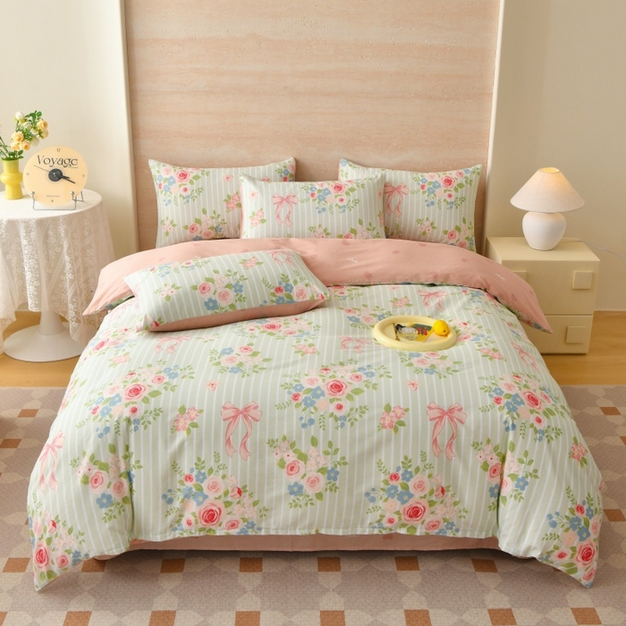 91家纺网 家纺一手货源 找家纺 （总）宇彬家纺 2026直播新款13070全棉纯棉印花床单床笠款四件套和单被套喷气清新简约（缩水足可定做）