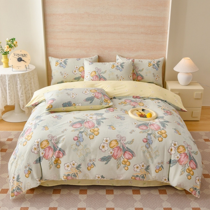 91家纺网 家纺一手货源 找家纺 （总）宇彬家纺 2026直播新款13070全棉纯棉印花床单床笠款四件套和单被套喷气清新简约（缩水足可定做）