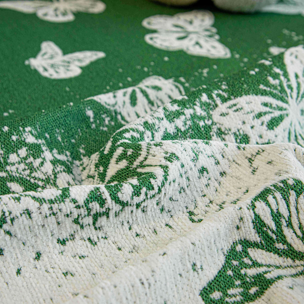 91家纺网 家纺一手货源 找家纺 沐沐家纺 2026新款恋蝶沙发巾 绿色