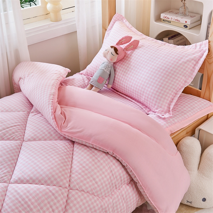 91家纺网 家纺一手货源 找家纺 默忆 2025新款水洗棉新疆棉花被子被芯 粉格 被子