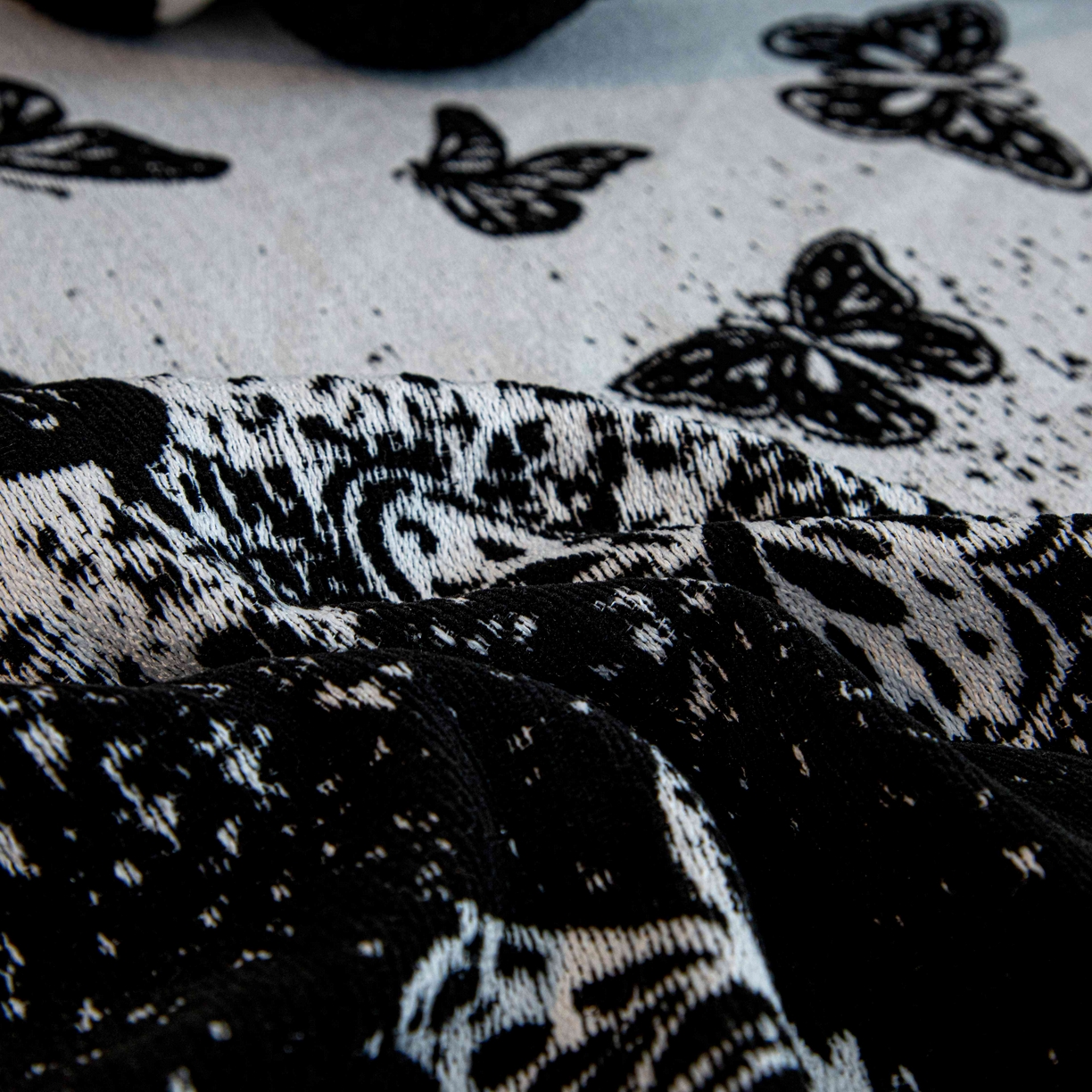 91家纺网 家纺一手货源 找家纺 沐沐家纺 2026新款恋蝶沙发巾 黑色