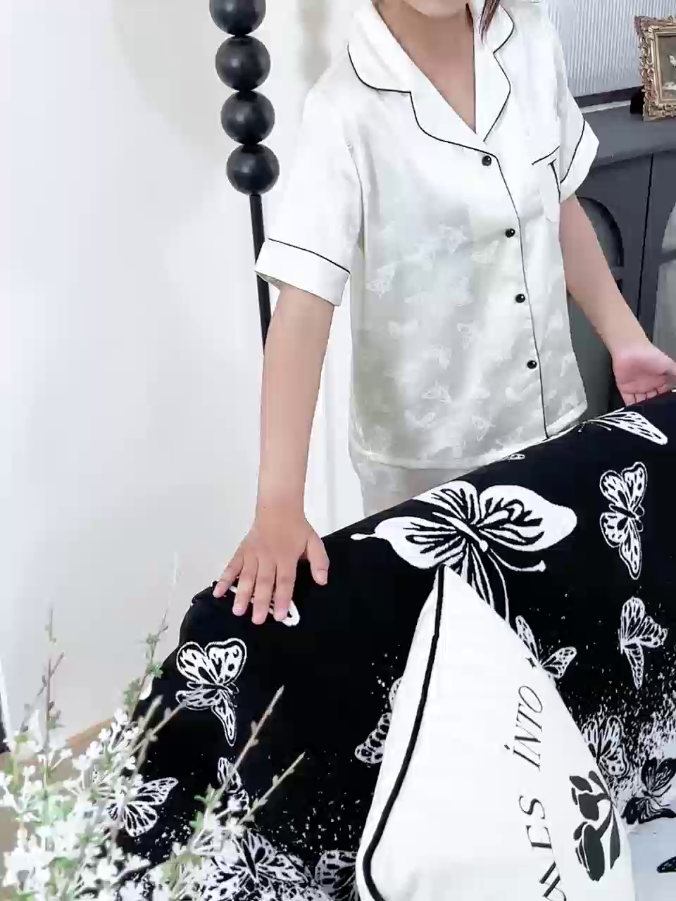 91家纺网 家纺一手货源 找家纺 沐沐家纺 2026新款恋蝶沙发巾 黑色