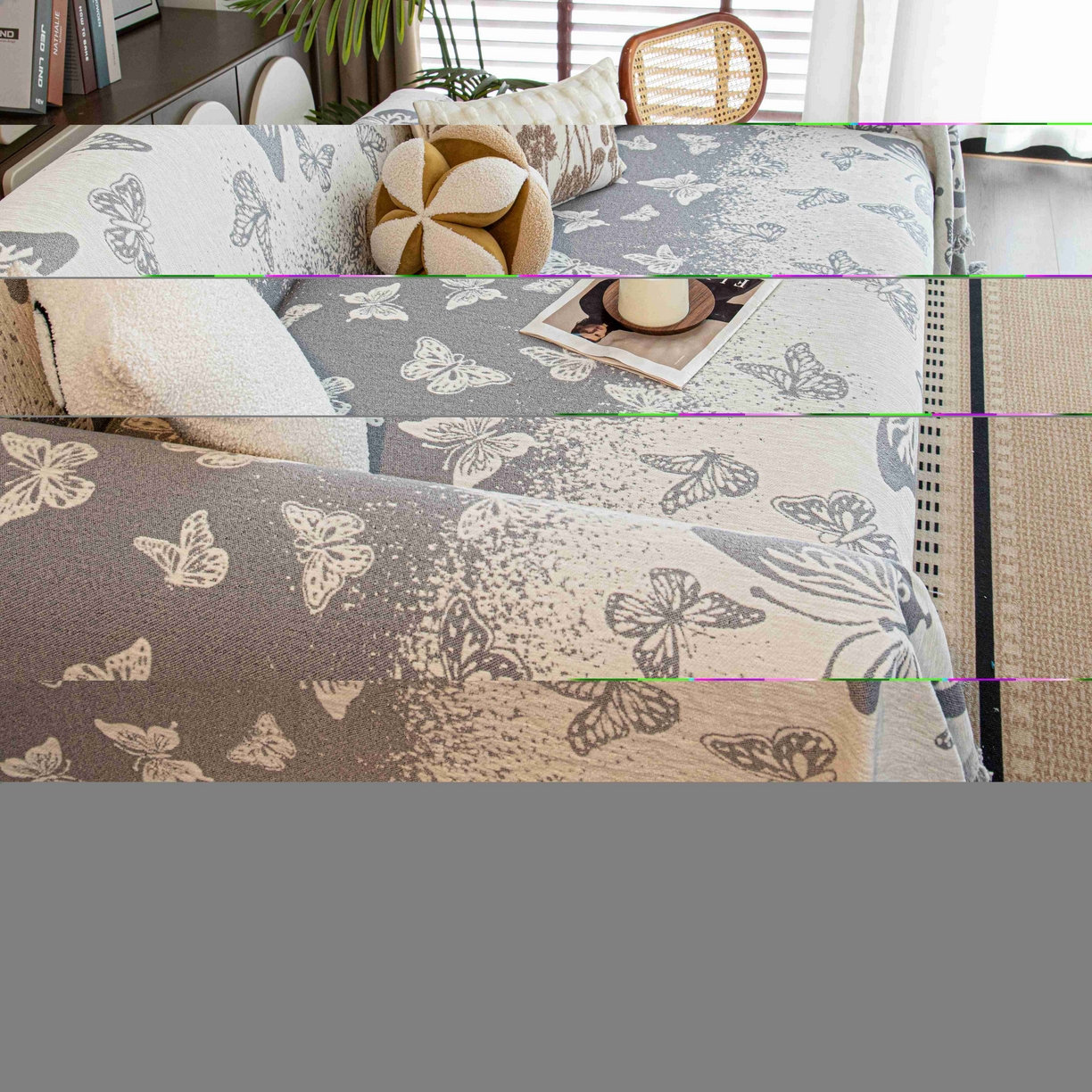 91家纺网 家纺一手货源 找家纺 沐沐家纺 2026新款恋蝶沙发巾 灰色