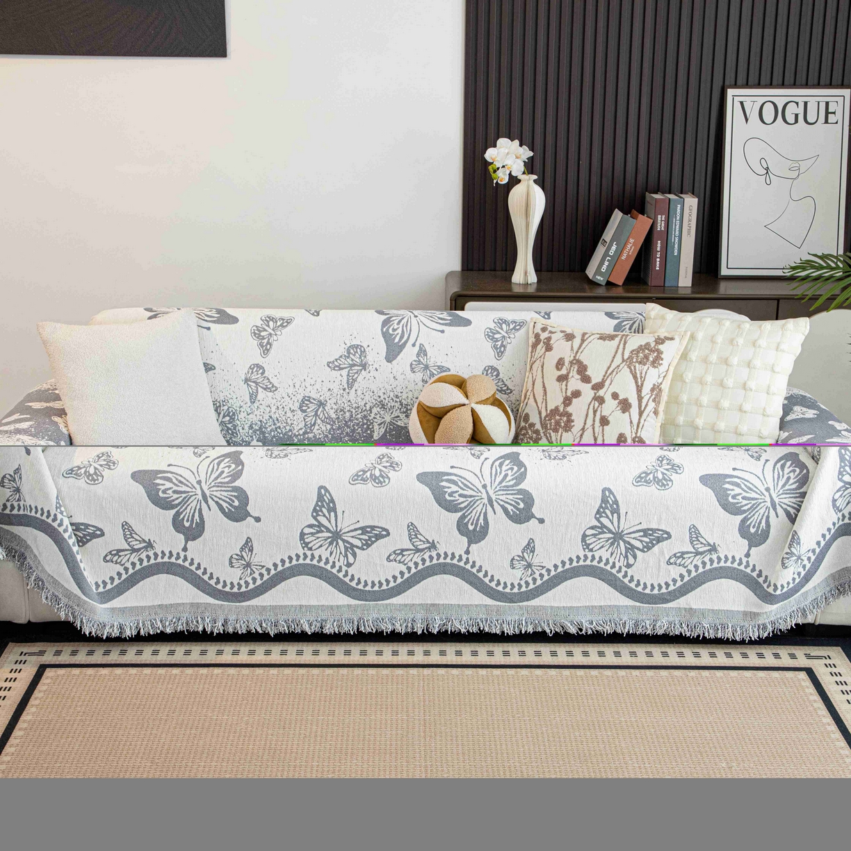 91家纺网 家纺一手货源 找家纺 沐沐家纺 2026新款恋蝶沙发巾 灰色