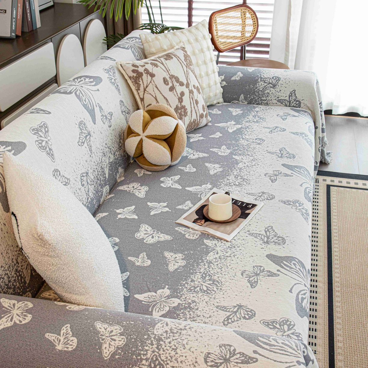 91家纺网 家纺一手货源 找家纺 沐沐家纺 2026新款恋蝶沙发巾 灰色