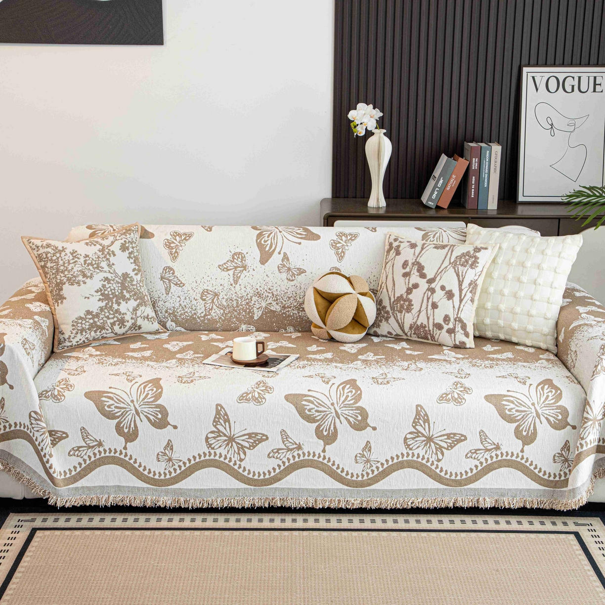 91家纺网 家纺一手货源 找家纺 沐沐家纺 2026新款恋蝶沙发巾 卡其