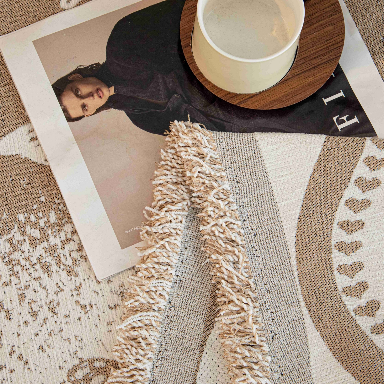 91家纺网 家纺一手货源 找家纺 沐沐家纺 2026新款恋蝶沙发巾 卡其