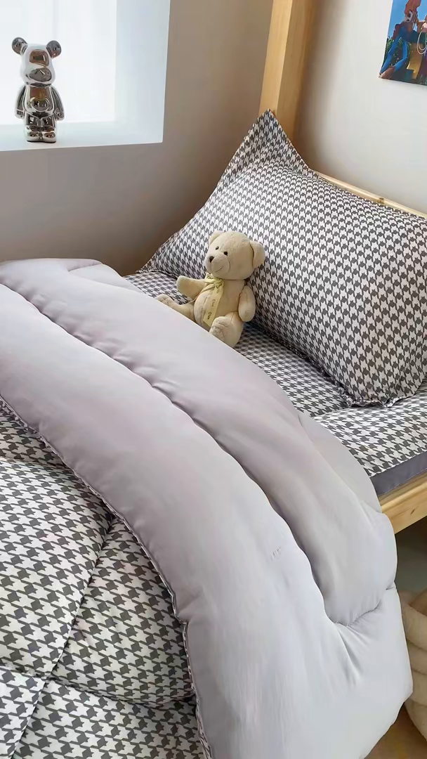 91家纺网 家纺一手货源 找家纺 默忆 2025新款水洗棉新疆棉花被子被芯 千鸟格 灰 被子