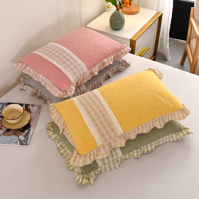 （总）金牛枕芯 2025新款蕾丝花边枕全棉单层纱荞麦枕