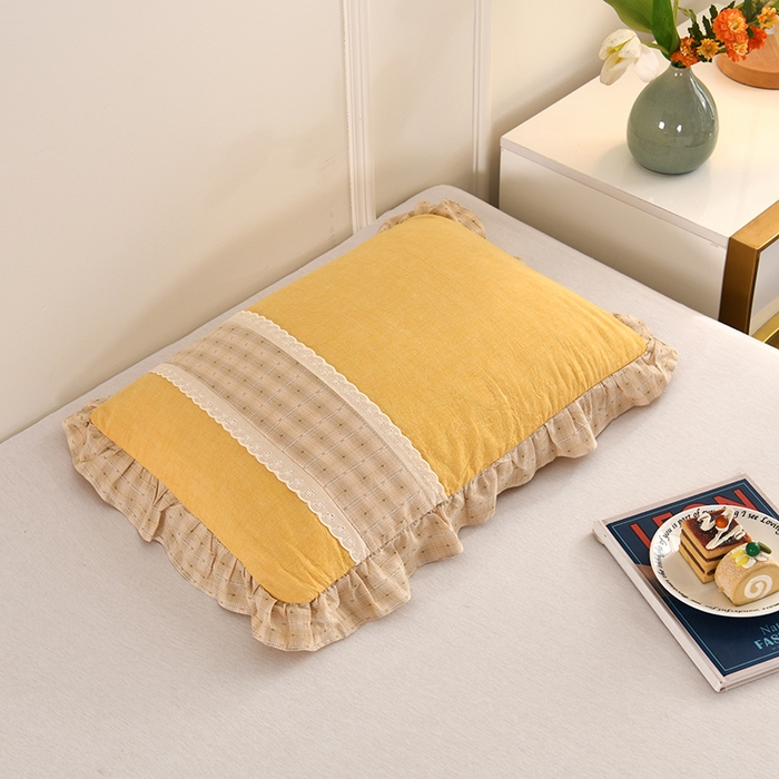 91家纺网 家纺一手货源 找家纺 （总）金牛枕芯 2025新款蕾丝花边枕全棉单层纱荞麦枕