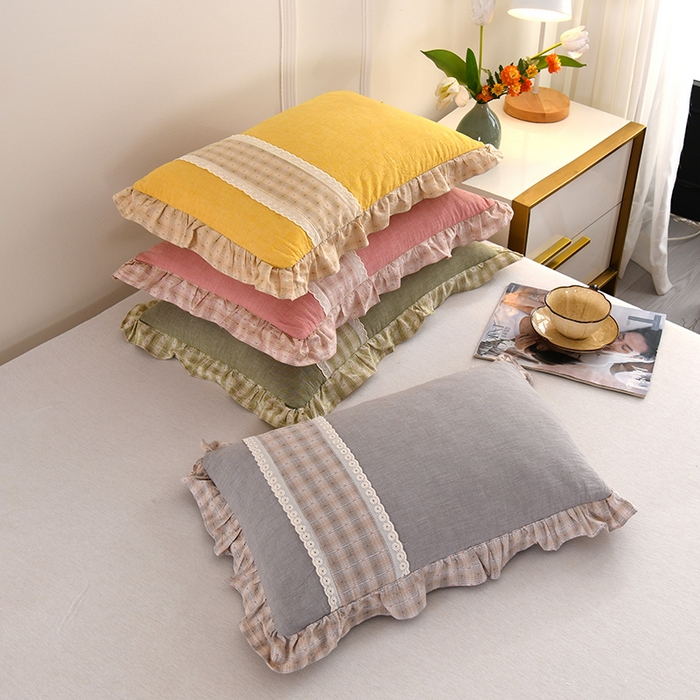 91家纺网 家纺一手货源 找家纺 （总）金牛枕芯 2025新款蕾丝花边枕全棉单层纱荞麦枕