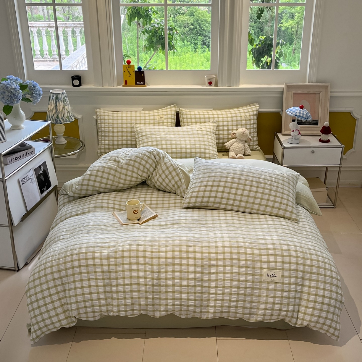 91家纺网 家纺一手货源 找家纺 （总）顾里家纺 2025新款韩系格子阳离子泡泡纱四件套-第一组