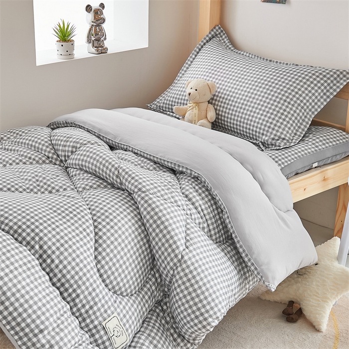 91家纺网 家纺一手货源 找家纺 默忆 2025新款水洗棉棉花被被子被芯冬被学生宿舍被子 灰格