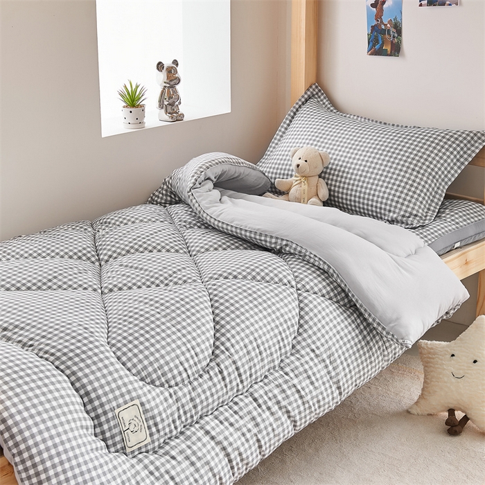 91家纺网 家纺一手货源 找家纺 默忆 2025新款水洗棉棉花被被子被芯冬被学生宿舍被子 灰格