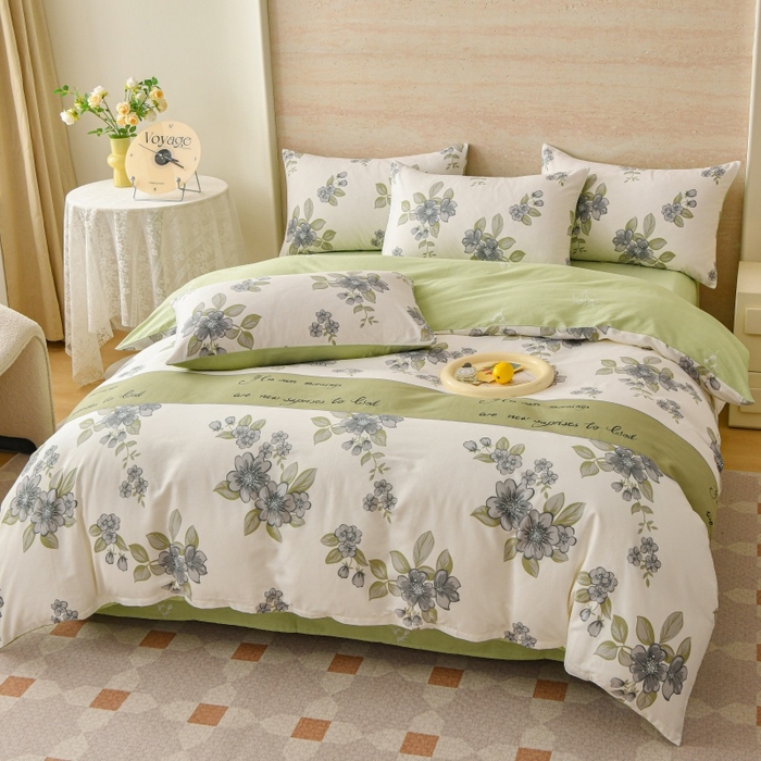 91家纺网 家纺一手货源 找家纺 宇彬家纺 2026直播新款13070全棉纯棉印花床单床笠款四件套和单被套喷气清新简约（缩水足可定做） 暗香