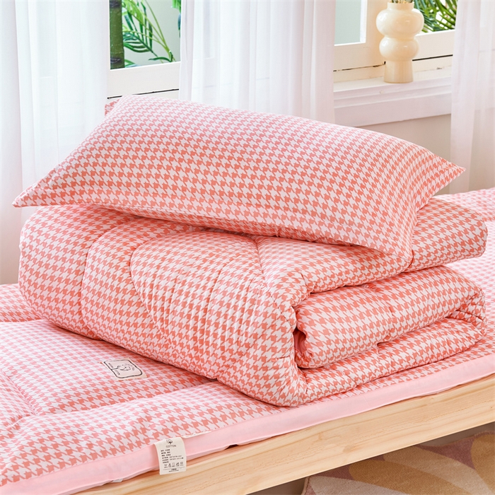 默忆 2025新款水洗棉棉花被被子被芯冬被学生宿舍被子 千鸟格 粉