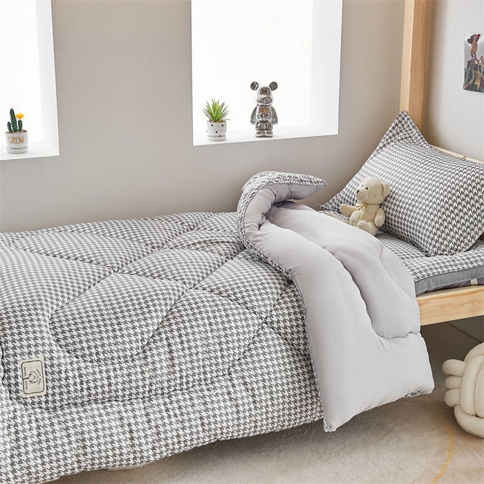 91家纺网 家纺一手货源 找家纺 默忆 2025新款水洗棉棉花被被子被芯冬被学生宿舍被子 千鸟格 灰 
