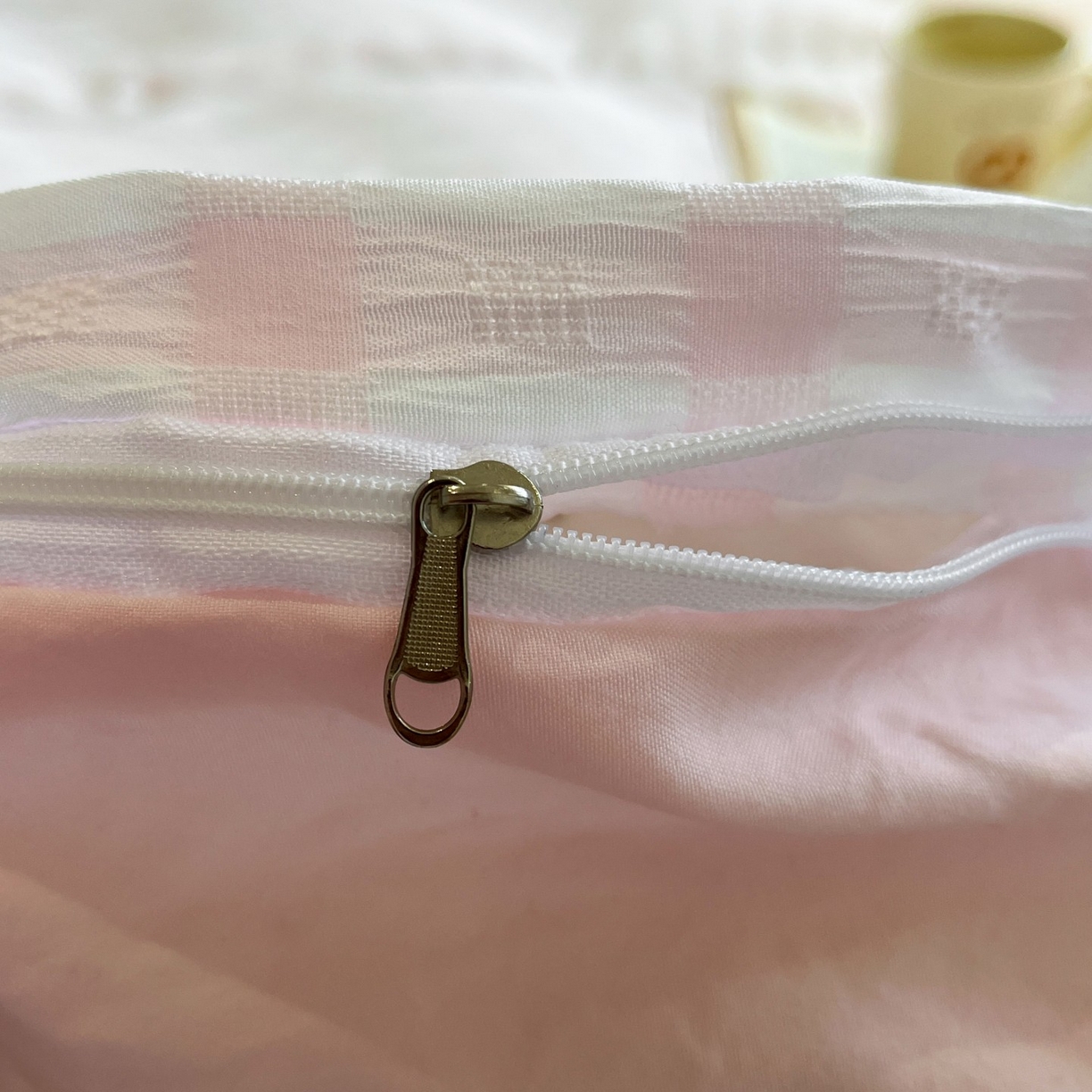 91家纺网 家纺一手货源 找家纺 顾里家纺 2025新款韩系格子阳离子泡泡纱四件套-第一组 少女粉格