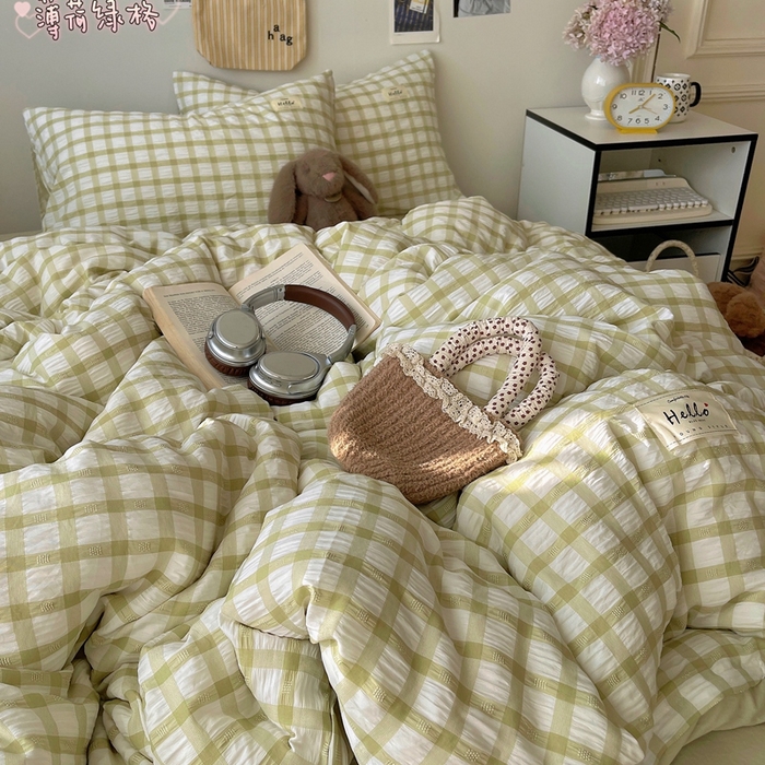 91家纺网 家纺一手货源 找家纺 （总）顾里2025新款韩系格子阳离子泡泡纱四件套-第二组