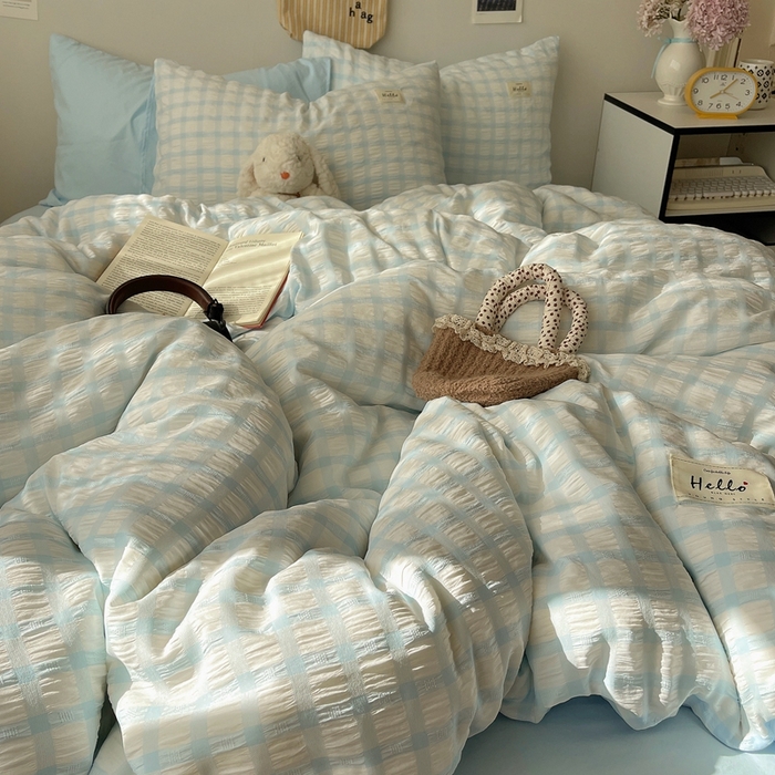 （总）顾里2025新款韩系格子阳离子泡泡纱四件套-第二组