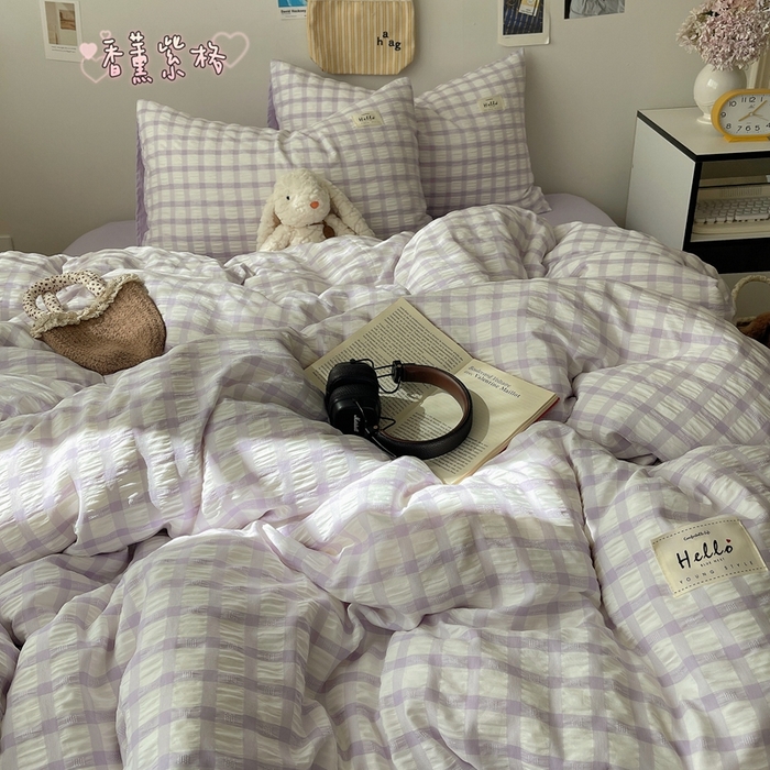 91家纺网 家纺一手货源 找家纺 （总）顾里2025新款韩系格子阳离子泡泡纱四件套-第二组