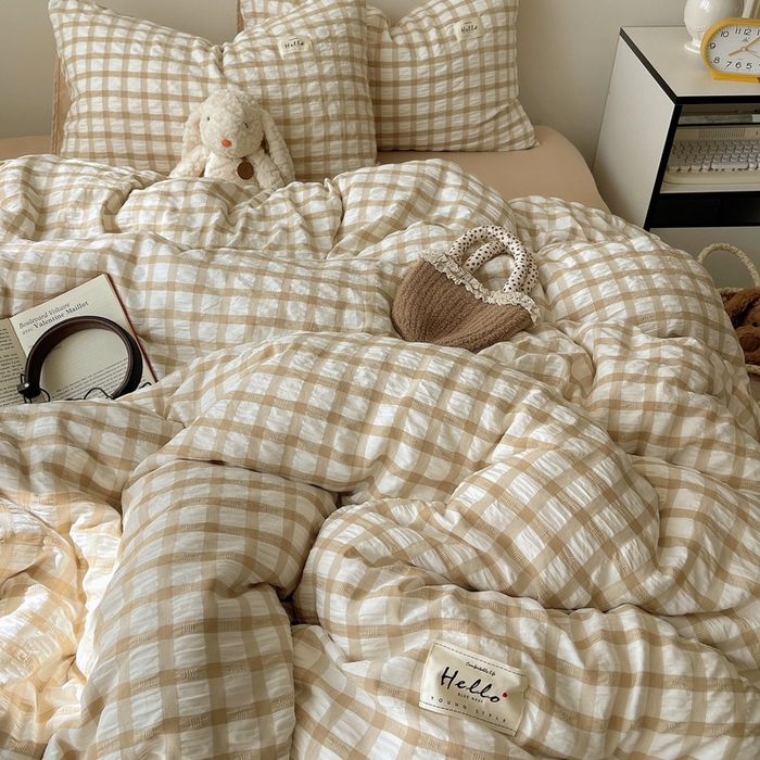 91家纺网 家纺一手货源 找家纺 （总）顾里2025新款韩系格子阳离子泡泡纱四件套-第二组