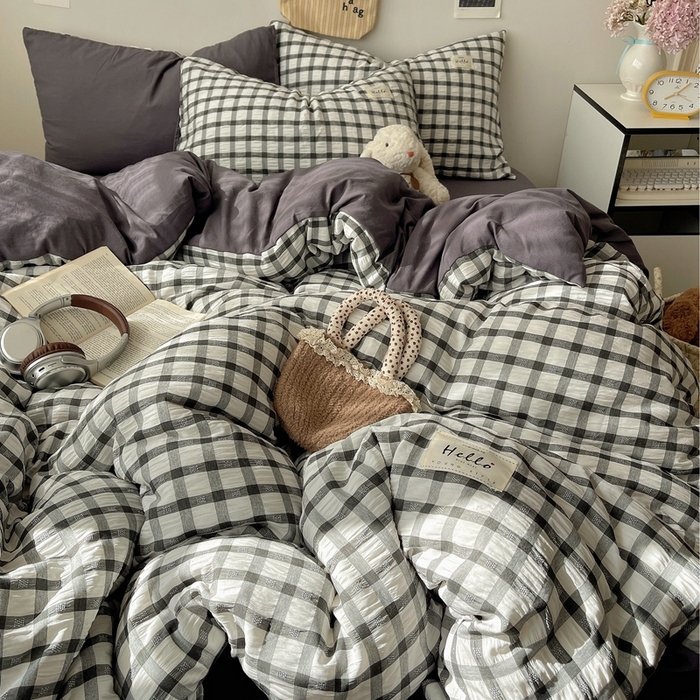 91家纺网 家纺一手货源 找家纺 （总）顾里2025新款韩系格子阳离子泡泡纱四件套-第二组