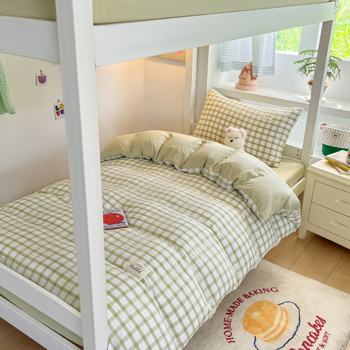 91家纺网 家纺一手货源 找家纺 （总）顾里2025新款韩系格子阳离子泡泡纱学生宿舍上下铺三件套