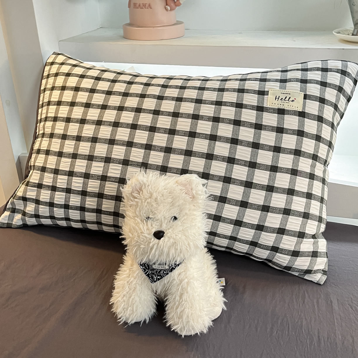 91家纺网 家纺一手货源 找家纺 顾里2025新款韩系格子阳离子泡泡纱学生宿舍上下铺三件套 经典黑格