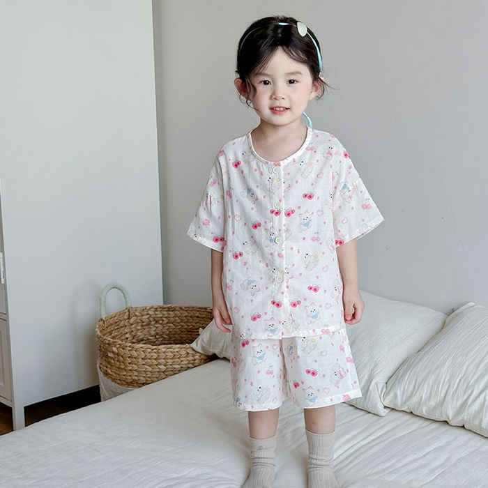 妍景家居生活馆 2025新款儿童纱布圆领开衫款 樱桃小狗