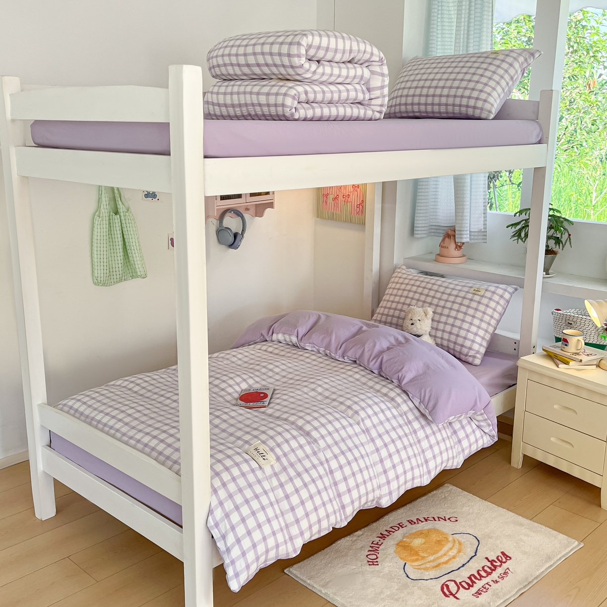 顾里2025新款韩系格子阳离子泡泡纱学生宿舍上下铺三件套 香薰紫格