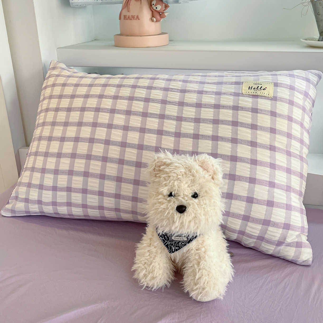 91家纺网 家纺一手货源 找家纺 顾里2025新款韩系格子阳离子泡泡纱学生宿舍上下铺三件套 香薰紫格